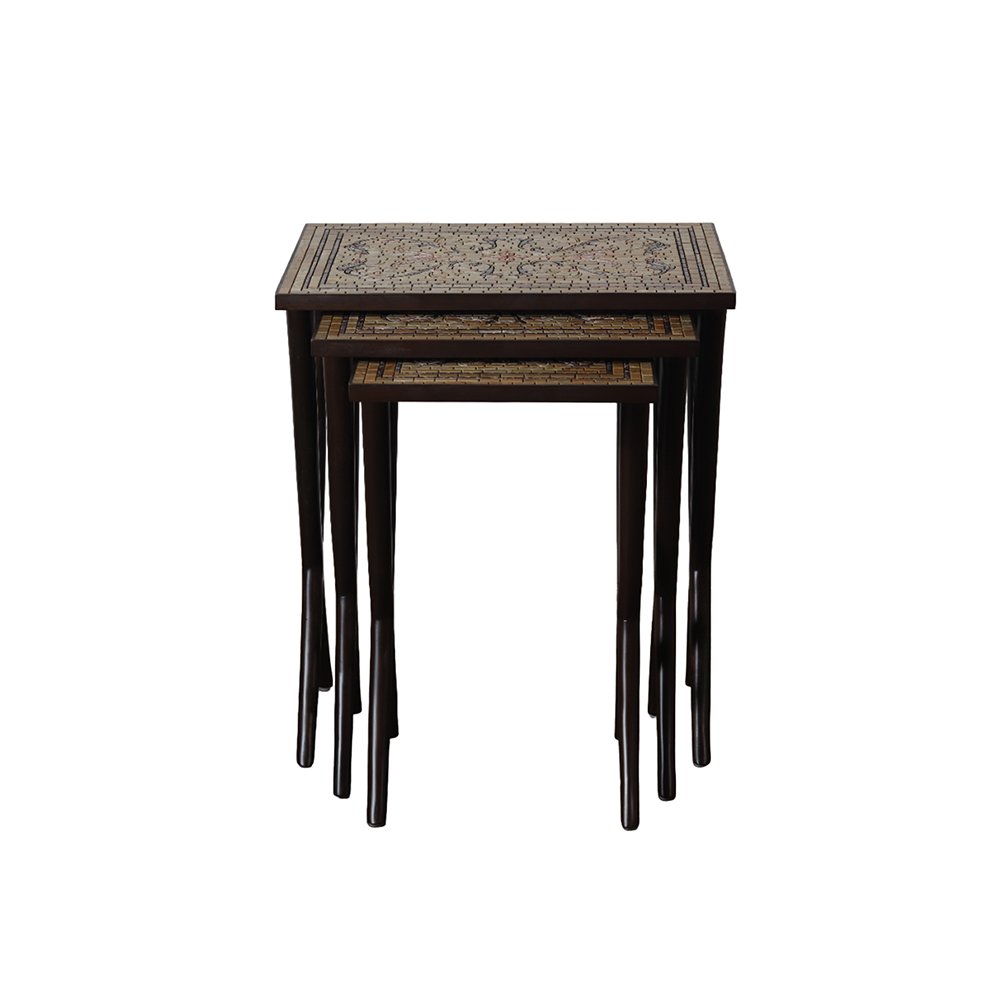 Mosaic Nest of Tables - Set of 3 in Teak Wood