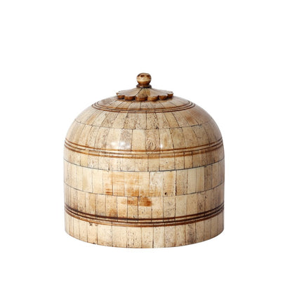 Hut Shape Box - Beige in Wood with Bone Inlay