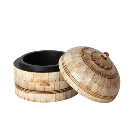 Hut Shape Box - Beige in Wood with Bone Inlay