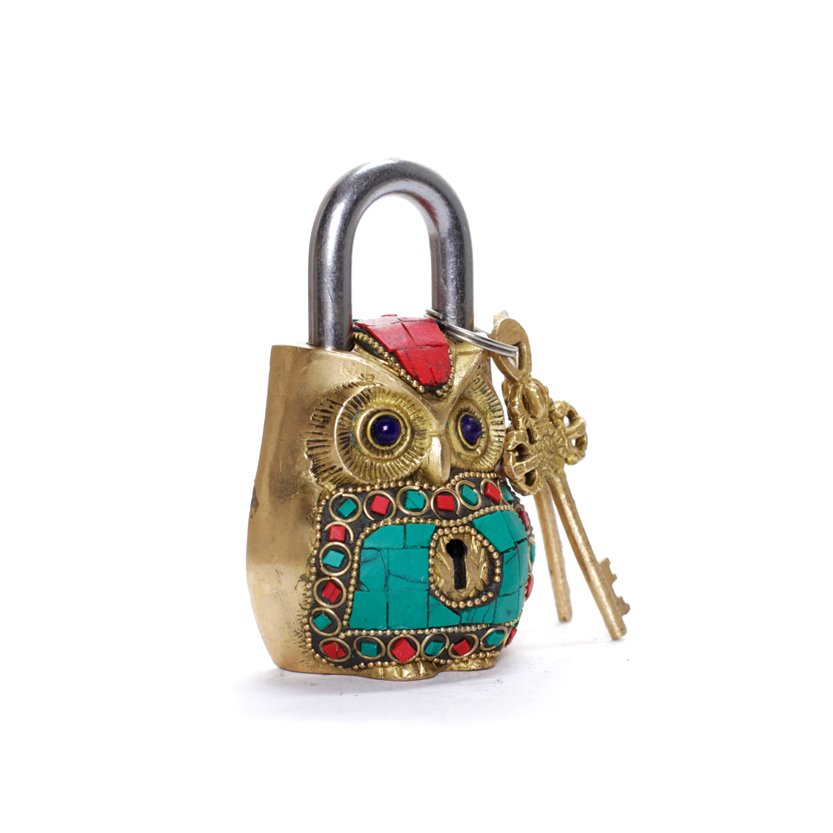 Owl Lock - Firoza  in Brass