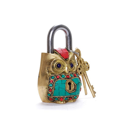 Owl Lock - Firoza  in Brass