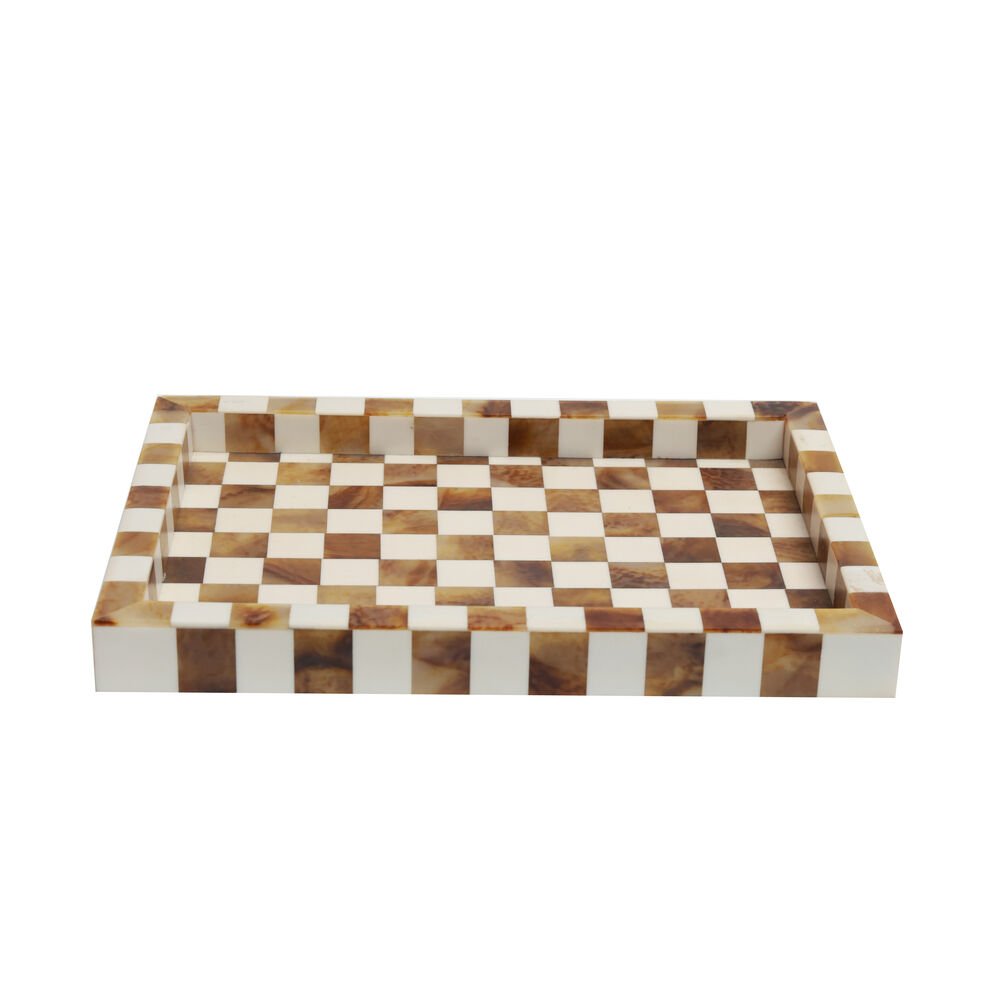 Chequered Box and Tray Set - Brown and Beige in Inlay