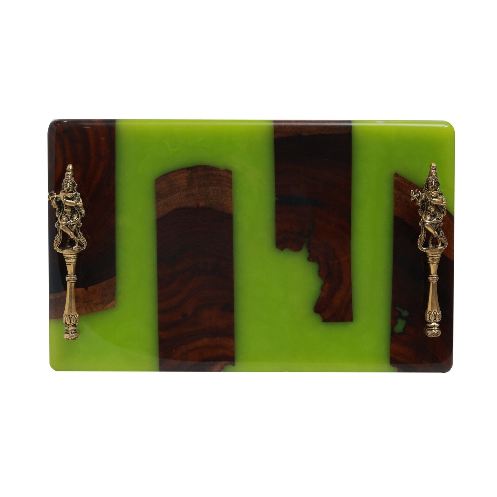 Krishna Harit Tray - Green in  Wood , Brass and Resin