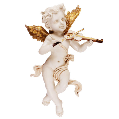 Wall Angel Playing The Shehnai - Beige in Composite Marble