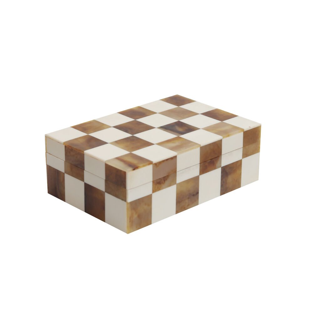 Chequered Box and Tray Set - Brown and Beige in Inlay