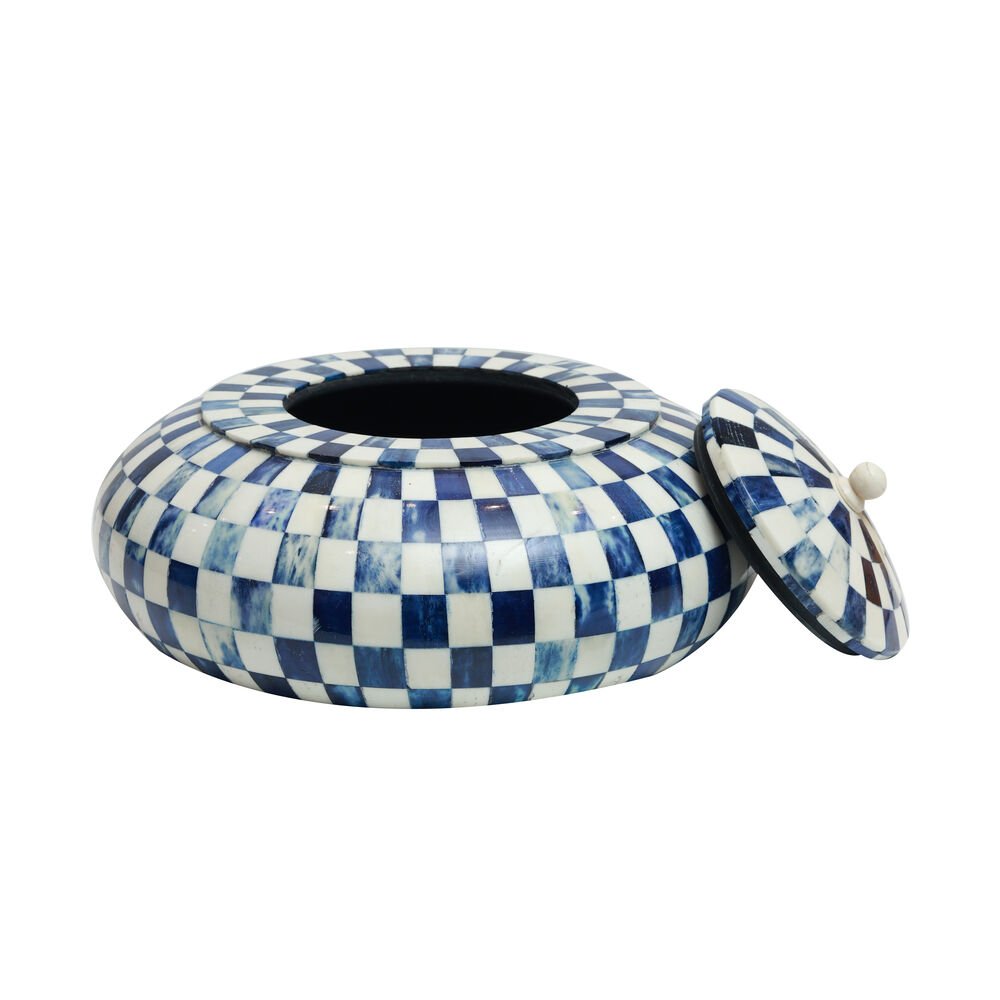 Chequered  Box - Blue  in Inlay and Wood