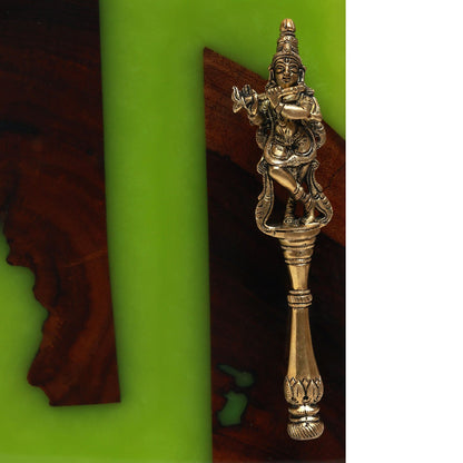 Krishna Harit Tray - Green in  Wood , Brass and Resin
