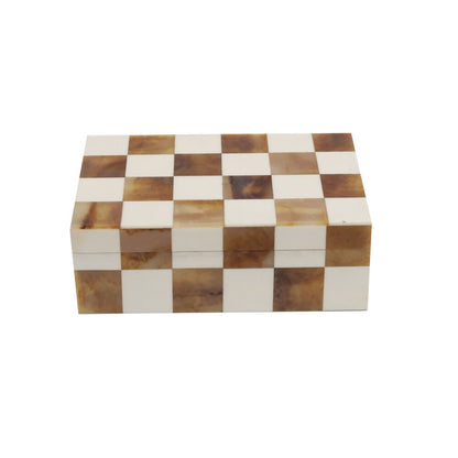 Chequered Box and Tray Set - Brown and Beige in Inlay