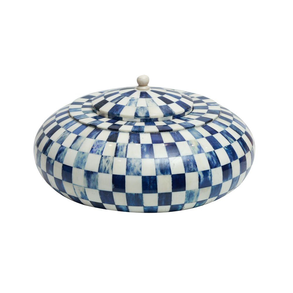 Chequered  Box - Blue  in Inlay and Wood