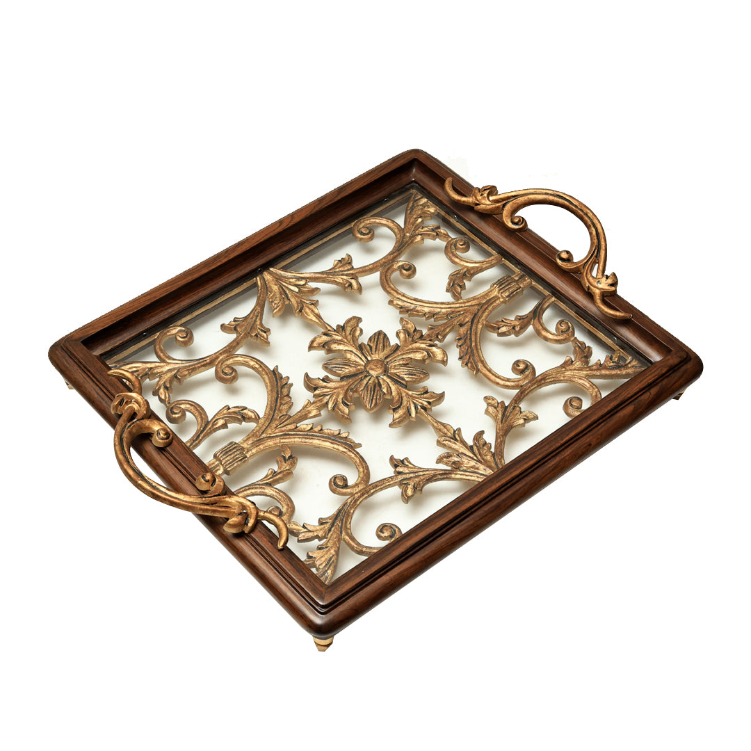 Naaz Tray - Large  in Teak Wood and Metal