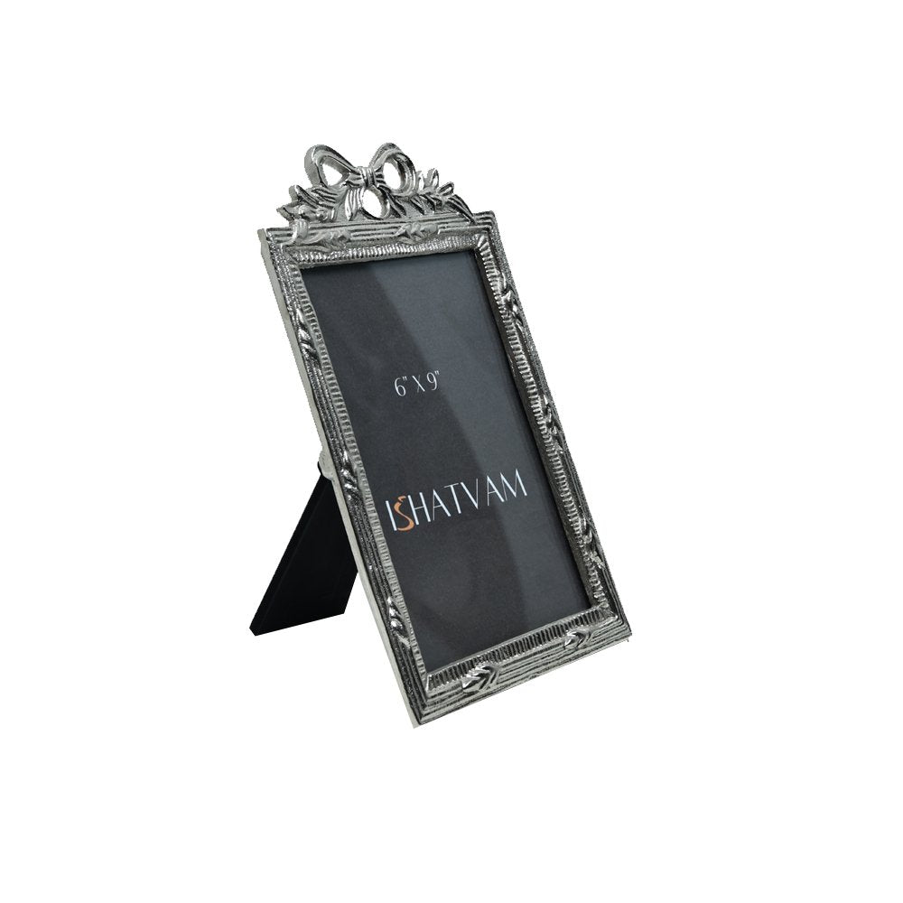 Bow Embellished Frame  - Silver in Metal 6" X 9"