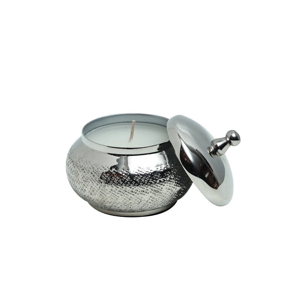 Embossed  Candle Jar - Silver in Metal