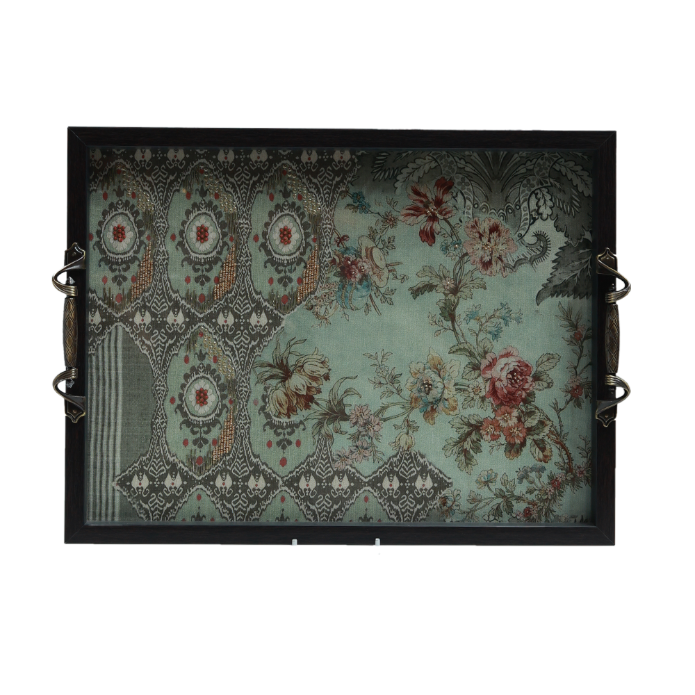 Gulposh Tray - Green in Wood and Glass