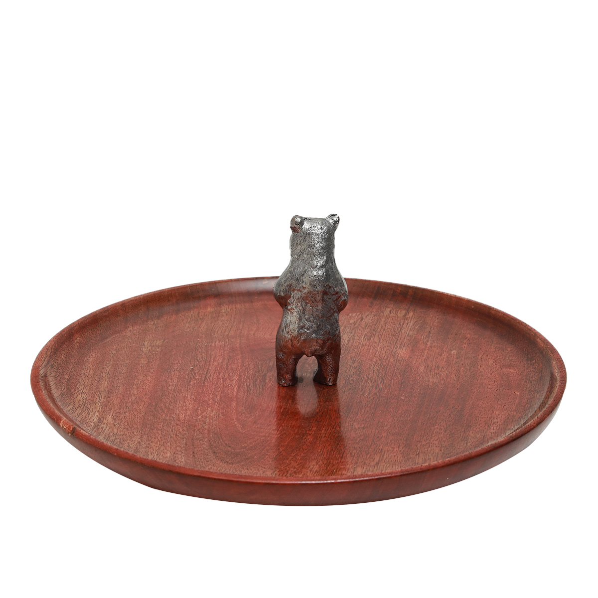 Bear Round Platter -  Cast Metal and Wood