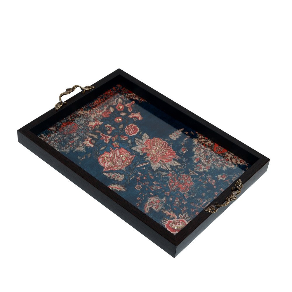 Gulposh Tray - Blue in Wood and Glass
