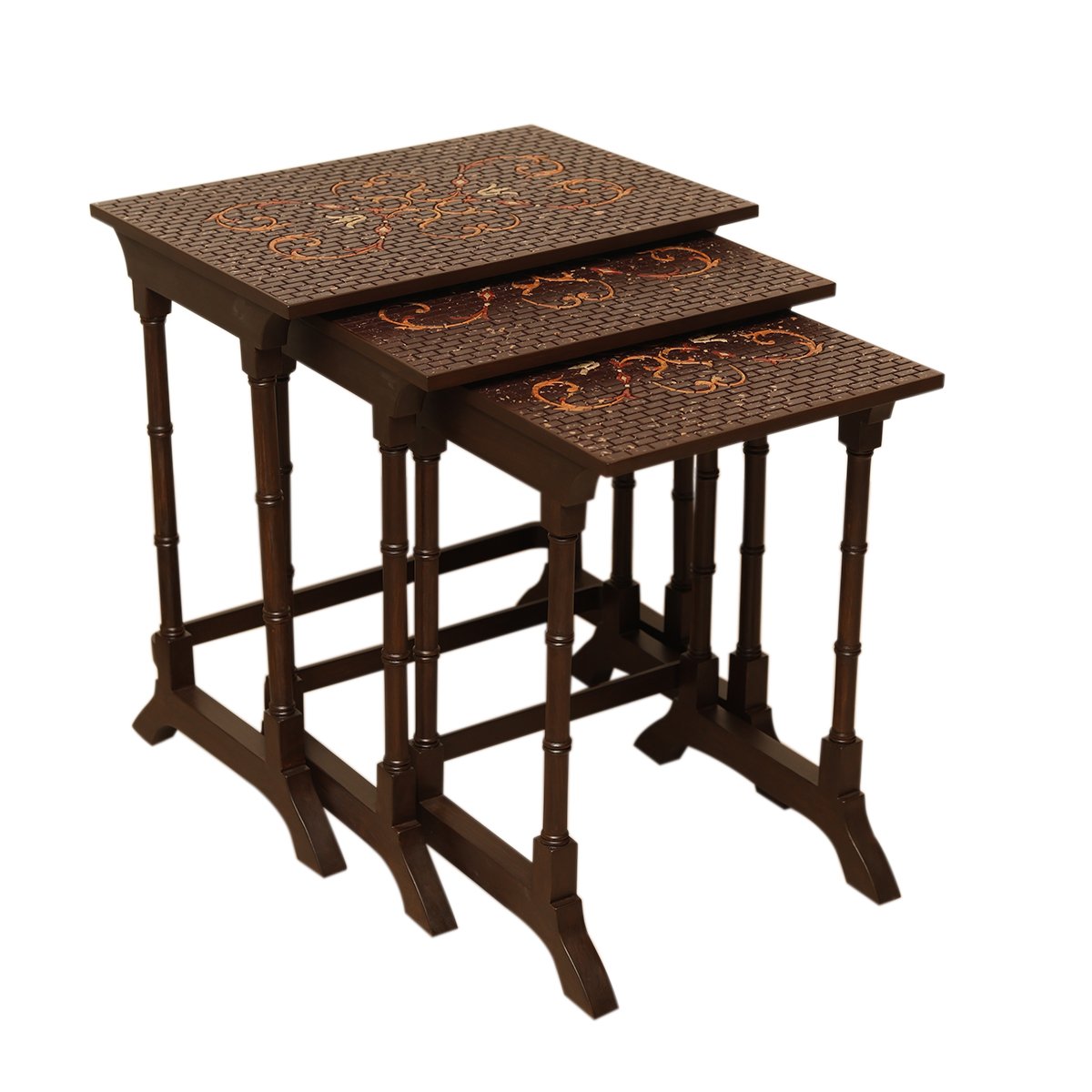 Mosaic Nest of Tables - Set of 3 in Teak Wood