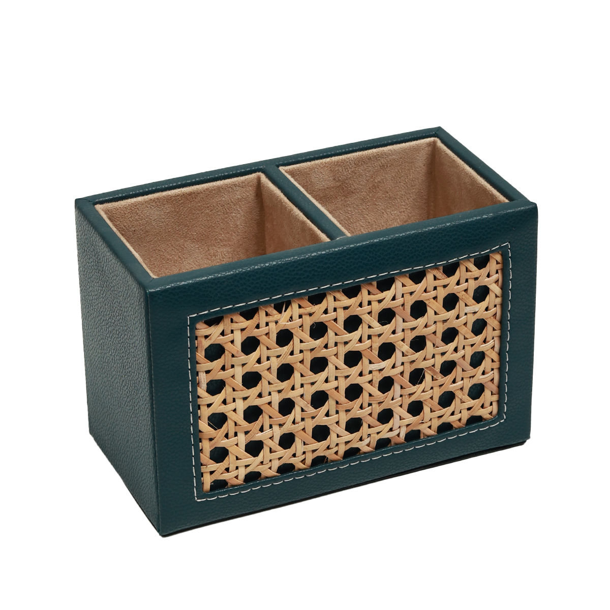 Modura Rattan Pen Stand - Rattan and Faux Leather