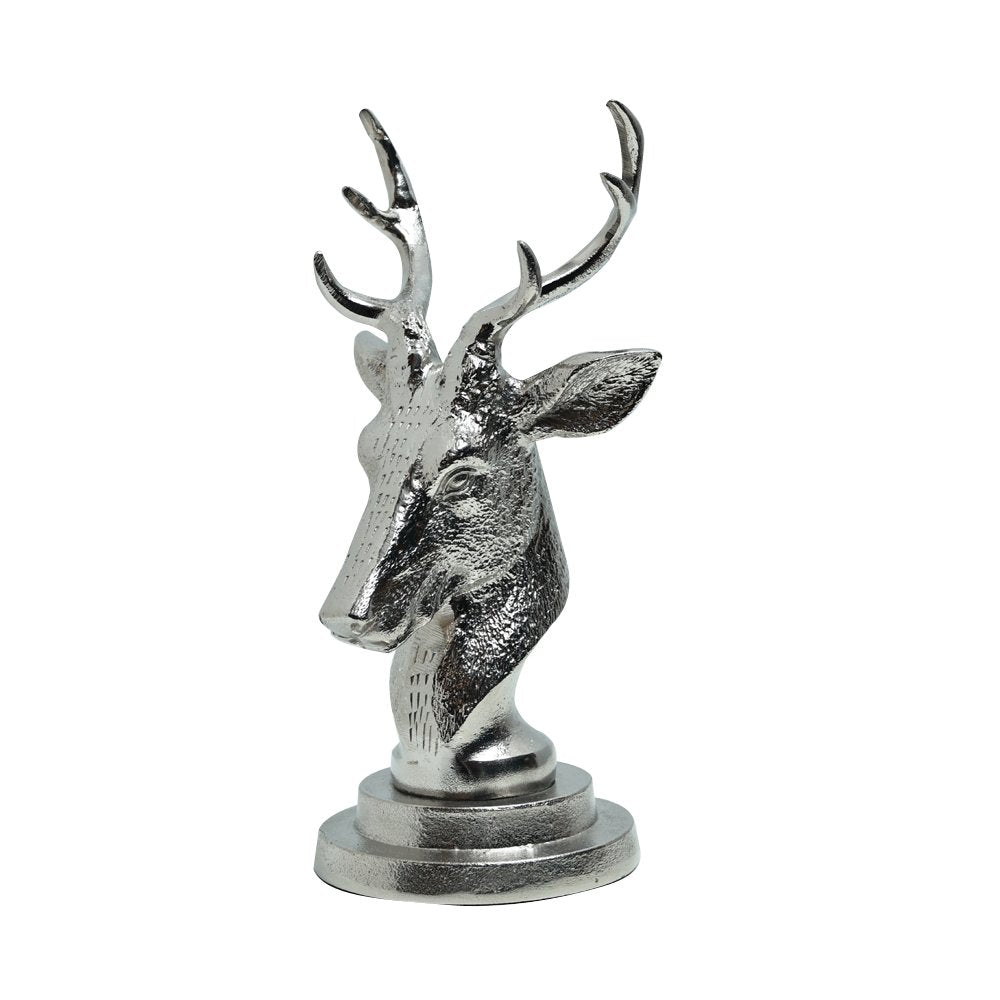 Antlered Deer Statue - Silver in Metal