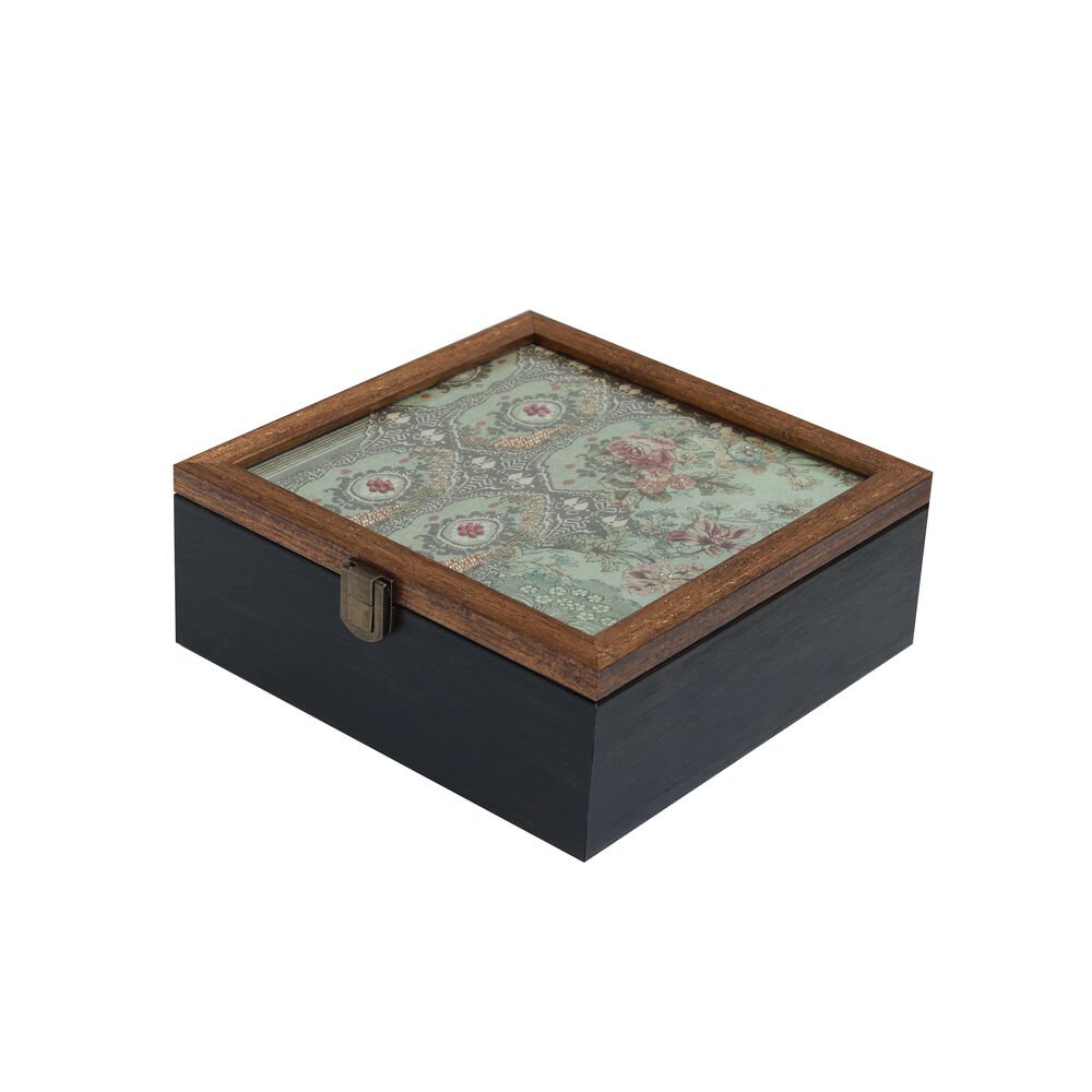 Gulposh Box - Square Green in Wood and Glass