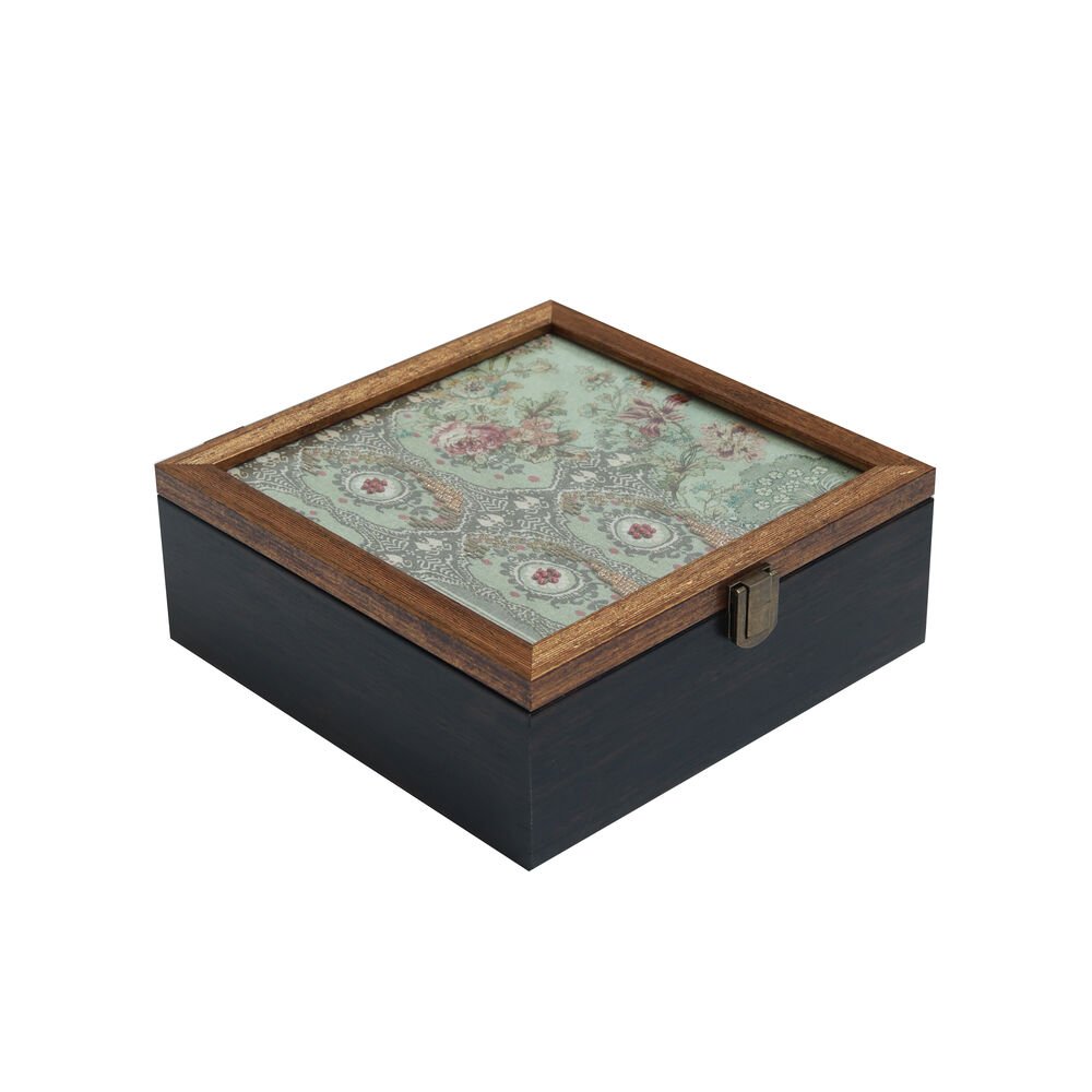 Gulposh Box - Square Green in Wood and Glass