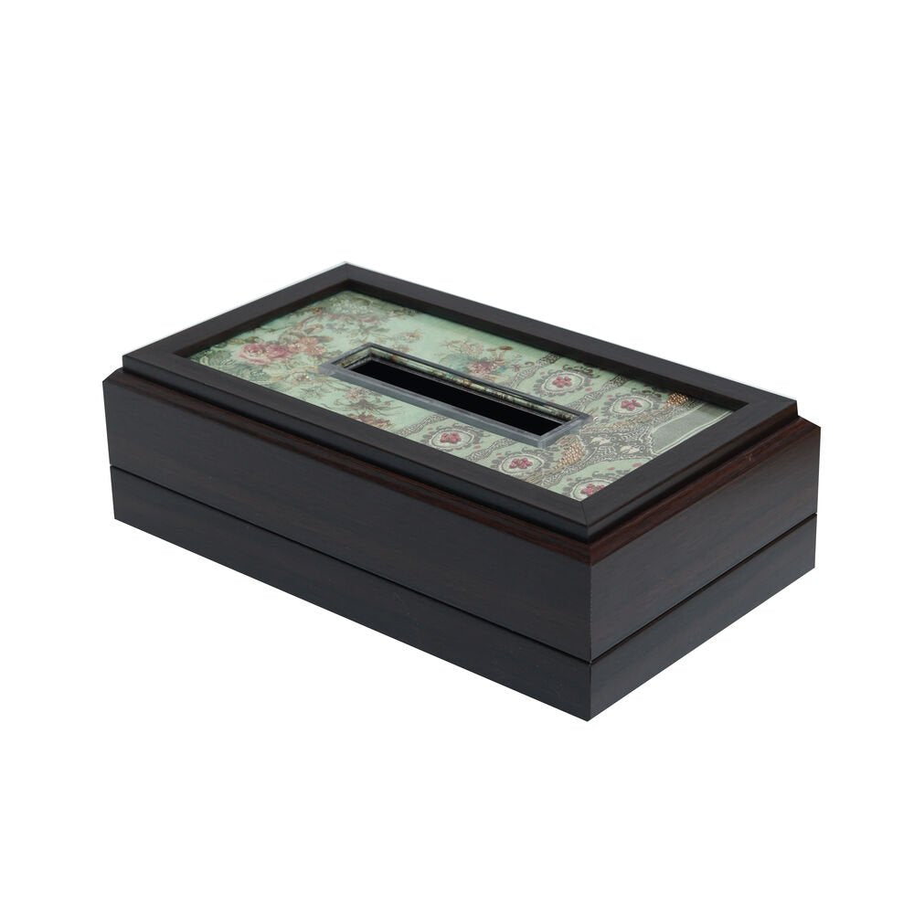Gulposh Tissue Box Cover - Green in Wood and Glass