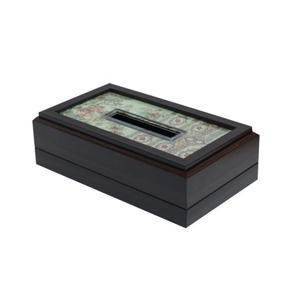 Gulposh Tissue Box Cover - Green in Wood and Glass
