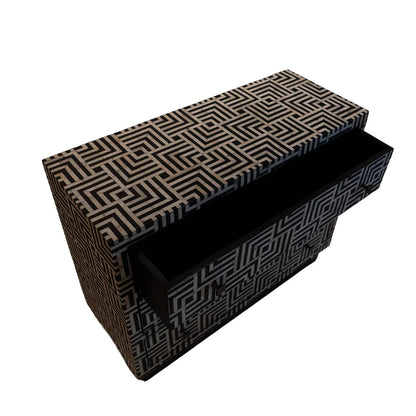 Handcrafted  Console - Black n White Bone Inlay and Wood