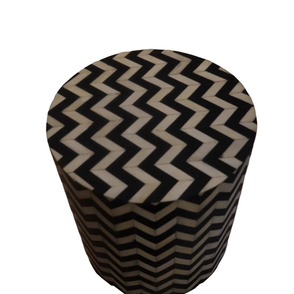Handcrafted side table - Black n White Bone  Inlay  and Wood