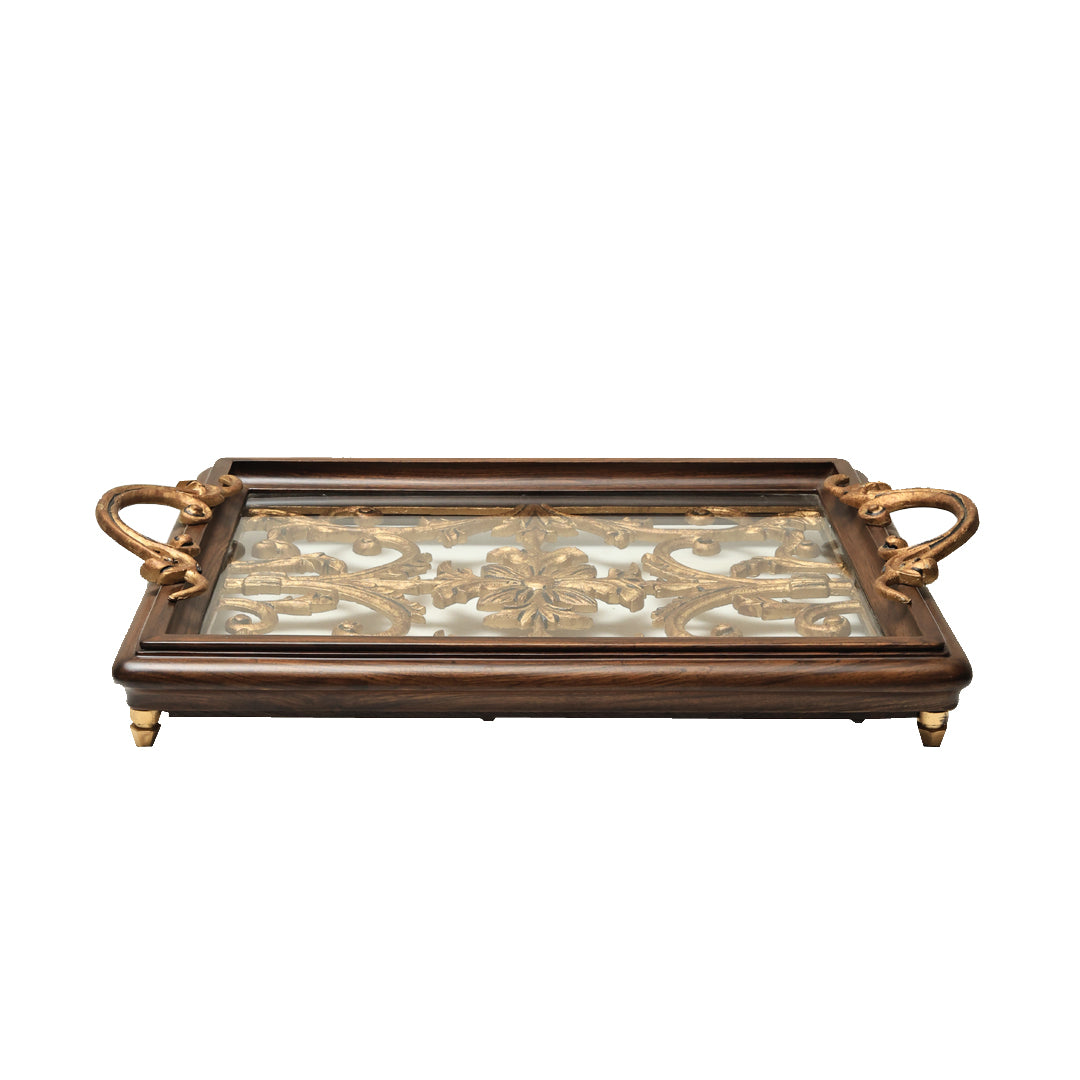 Naaz Tray - Large  in Teak Wood and Metal