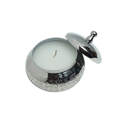 Embossed  Candle Jar - Silver in Metal