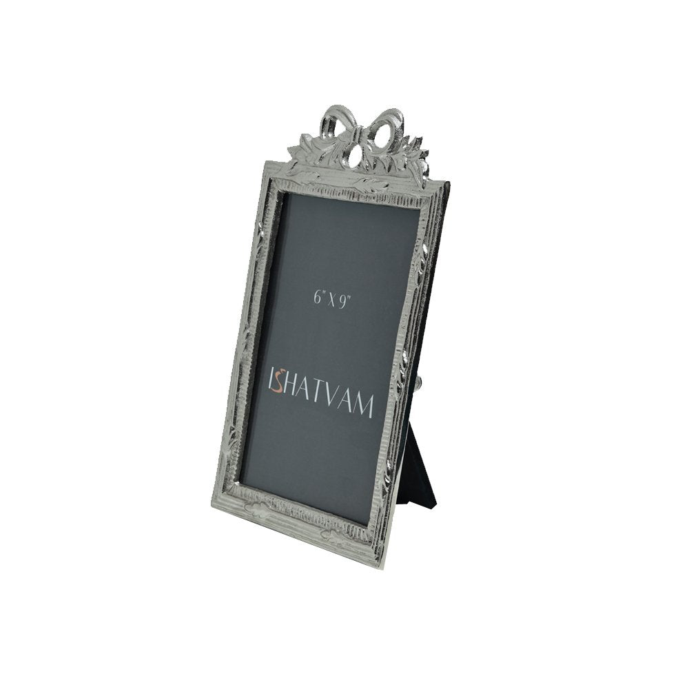 Bow Embellished Frame  - Silver in Metal 6" X 9"