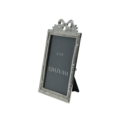 Bow Embellished Frame  - Silver in Metal 6" X 9"