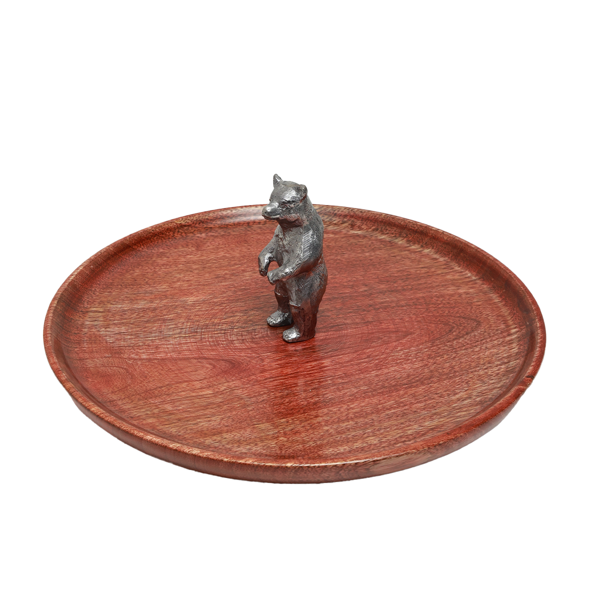 Bear Round Platter -  Cast Metal and Wood
