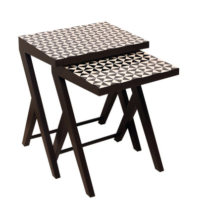 Geometric Nest of Table - Black and White in  Teak Wood