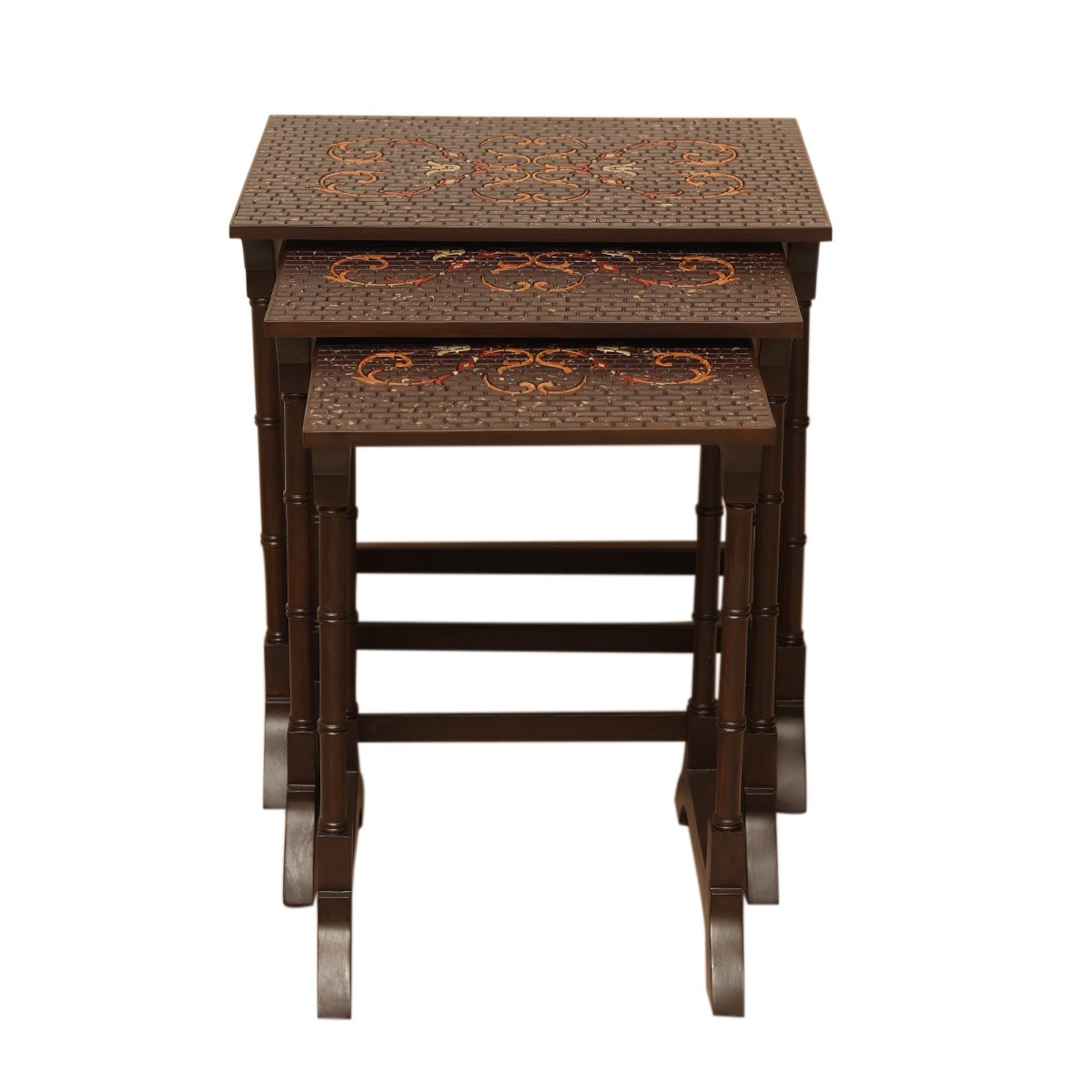 Mosaic Nest of Tables - Set of 3 in Teak Wood