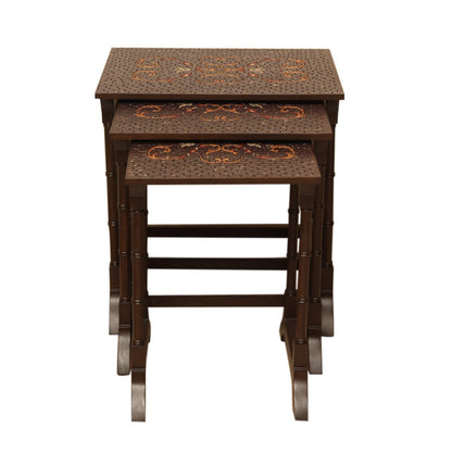 Mosaic Nest of Tables - Set of 3 in Teak Wood