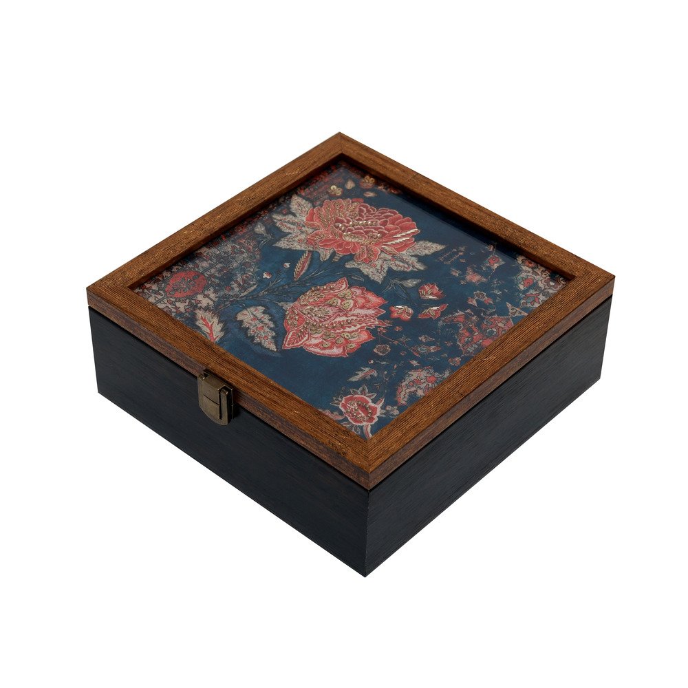 Gulposh Box - Square Blue in Wood and Glass