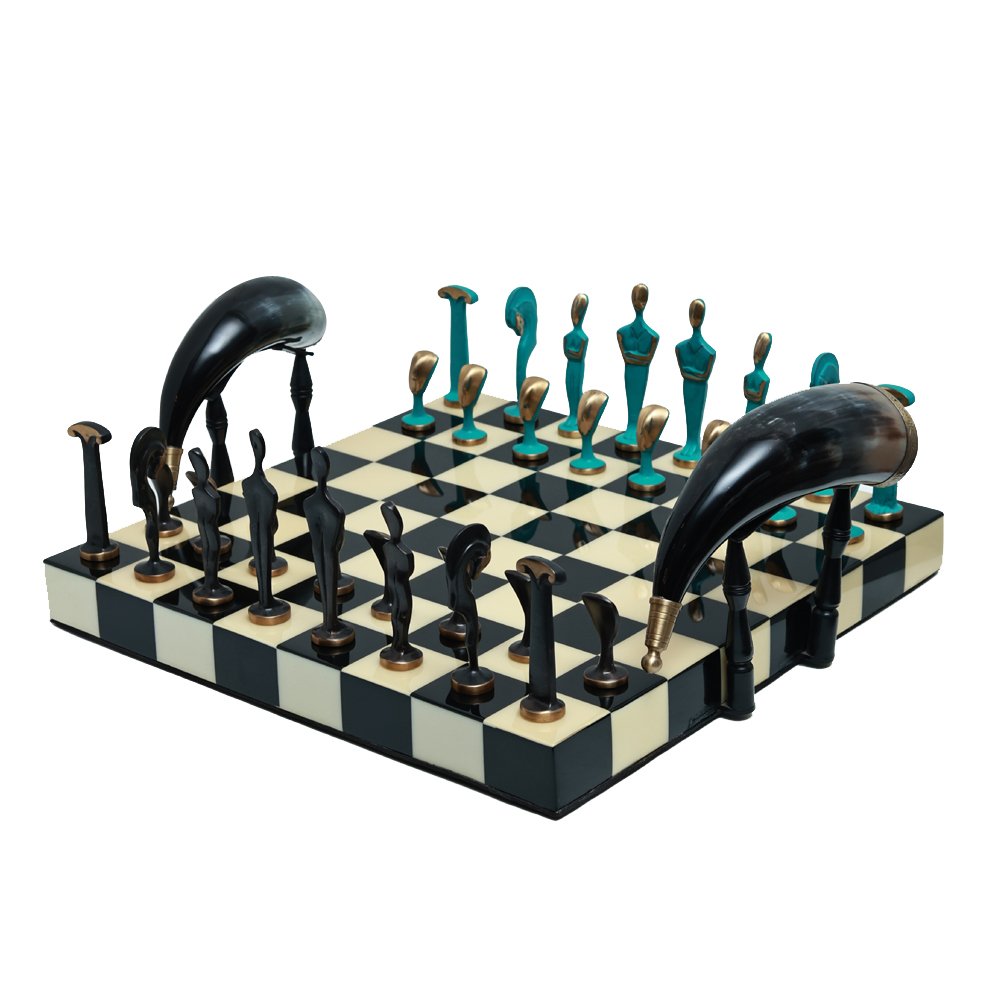 Roman Chess - Black and white in Bone Inlay and  Brass