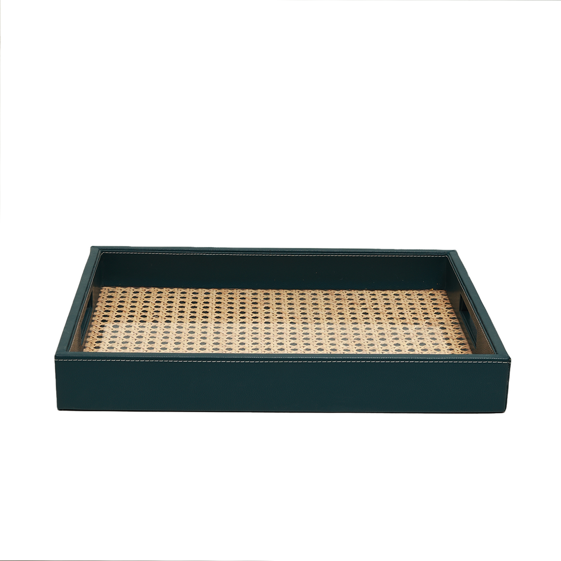 Modura Rattan Tray -  Rattan and Faux Leather
