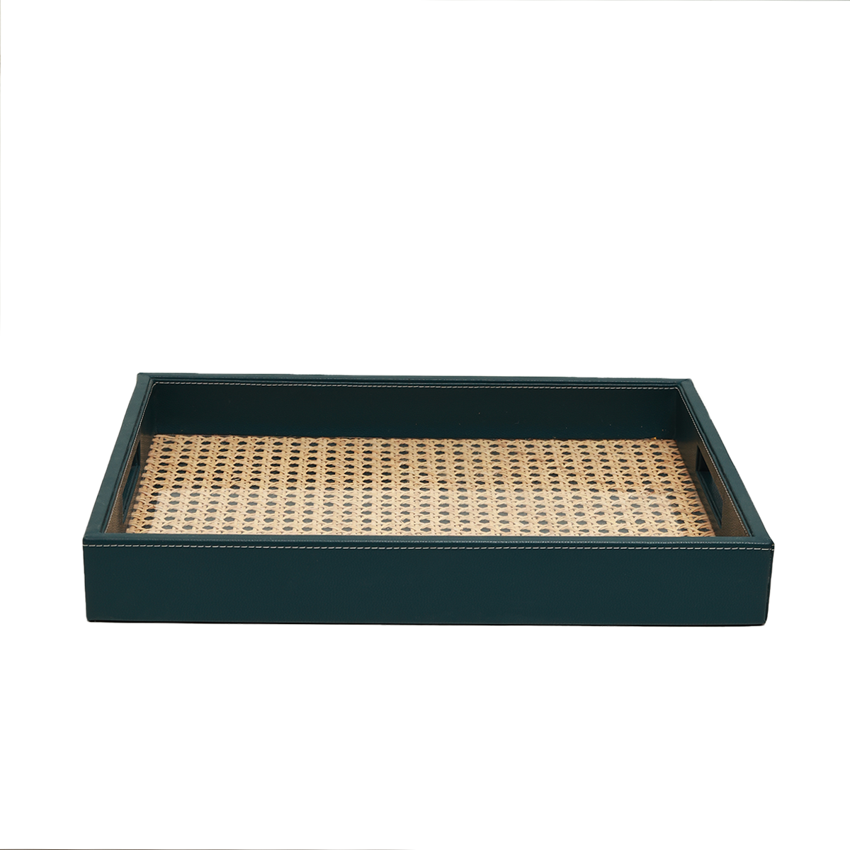 Modura Rattan Tray -  Rattan and Faux Leather
