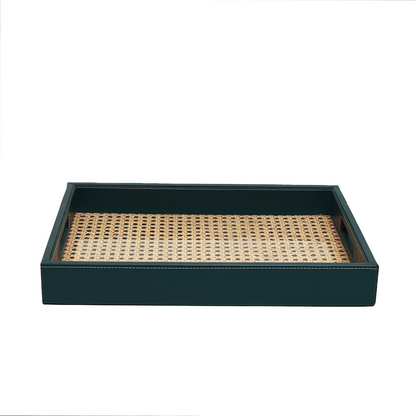 Modura Rattan Tray -  Rattan and Faux Leather
