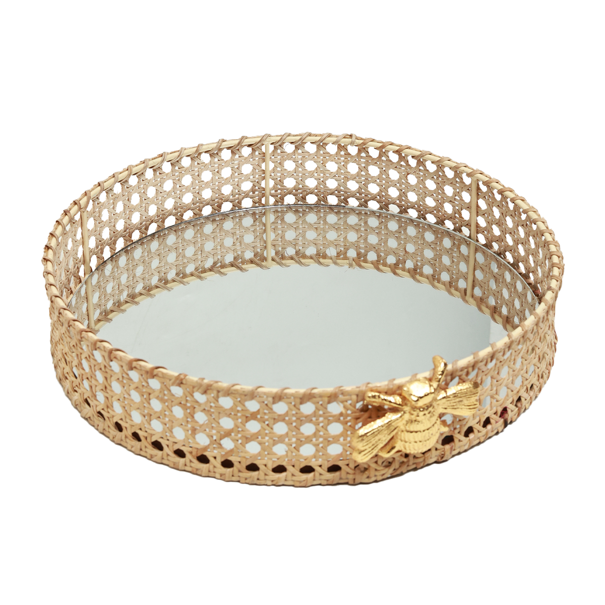 Round Tray - Bee Accent in Rattan