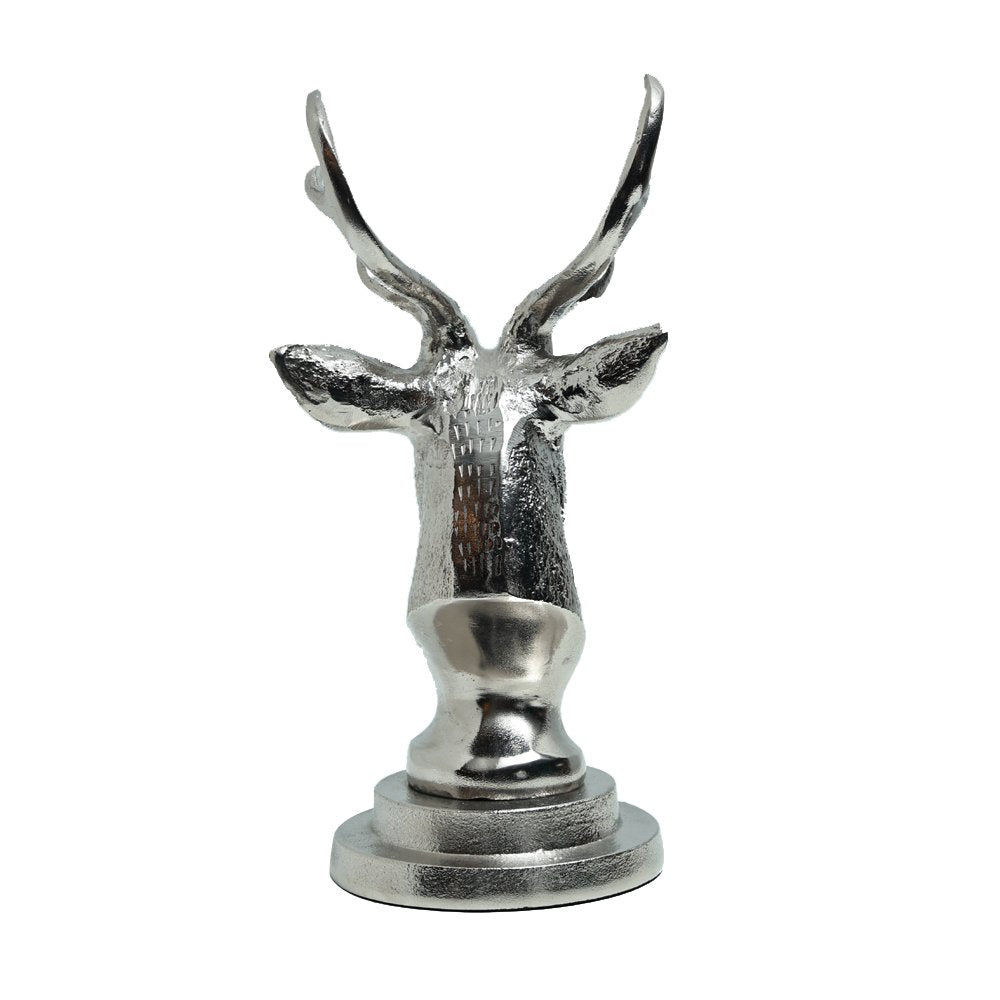Antlered Deer Statue - Silver in Metal