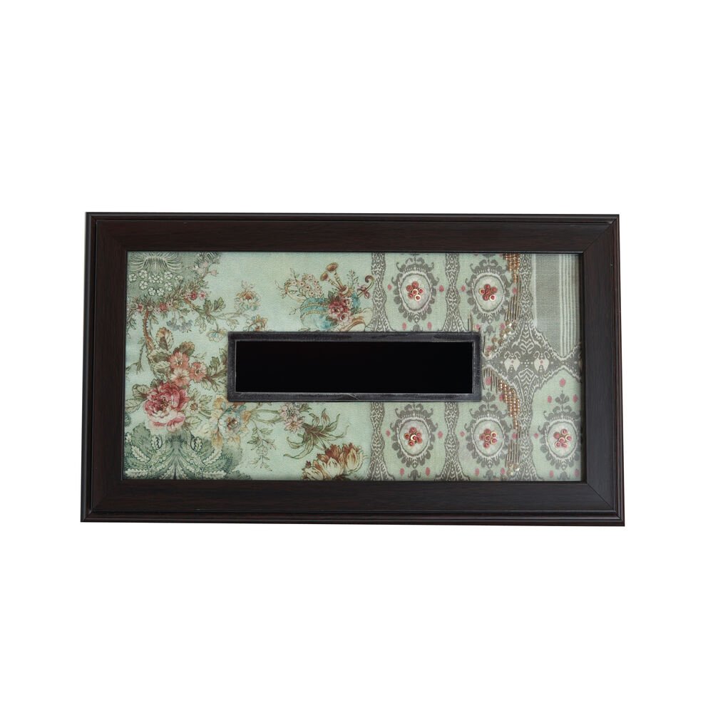 Gulposh Tissue Box Cover - Green in Wood and Glass