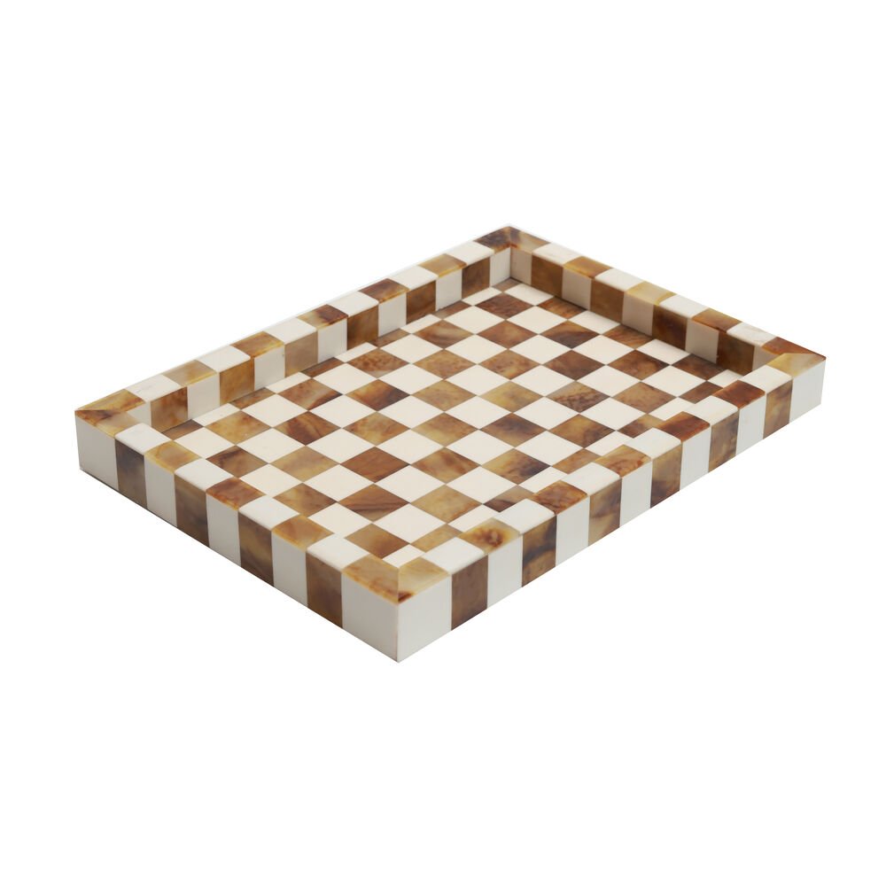 Chequered Box and Tray Set - Brown and Beige in Inlay
