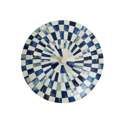 Chequered Box - Large Round  Blue in Wood and Bone Inlay