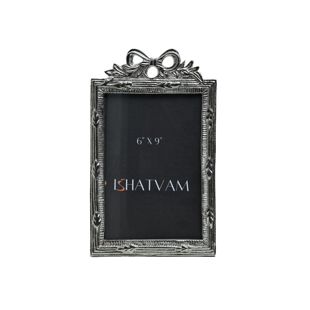 Bow Embellished Frame - Silver in Metal 6" X 9"