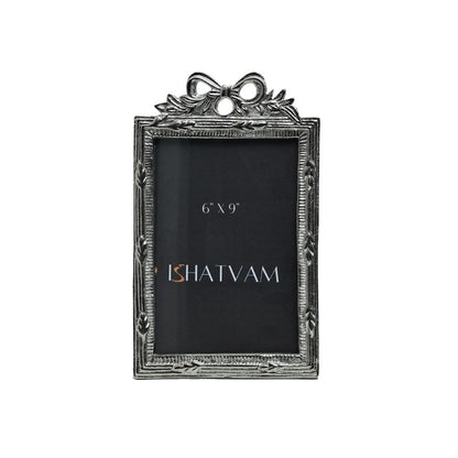 Bow Embellished Frame  - Silver in Metal 6" X 9"