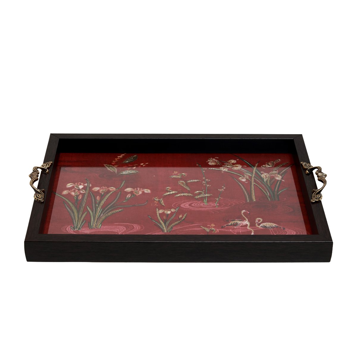 Odyssey Vanya Tray - Red Large in Wood and Glass