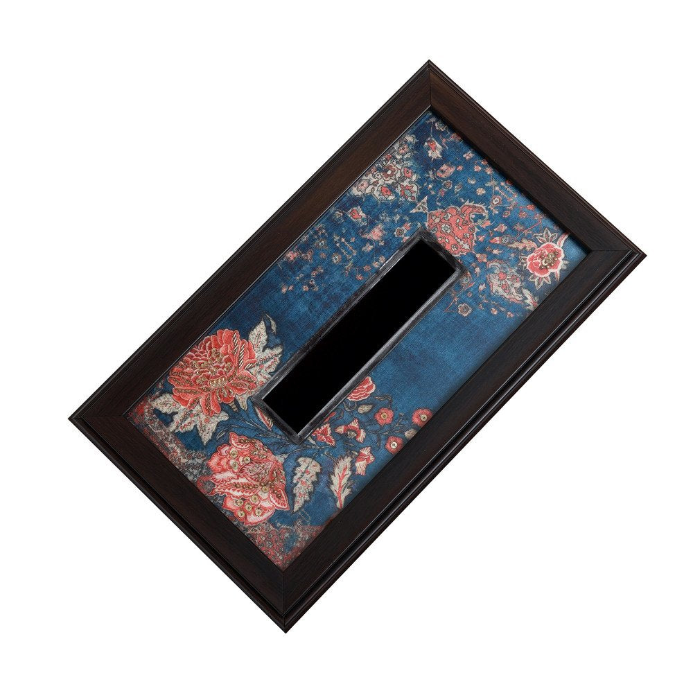 Gulposh Tissue Box Cover - Blue in Wood and Glass